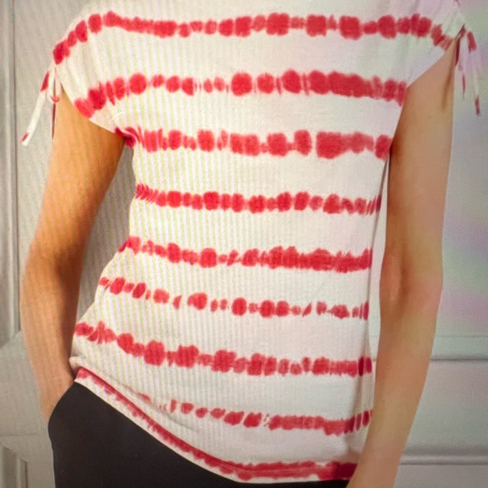 Talbots Cinched Shoulder Bateau Neck Tee - Tie Dye Stripe Size MP